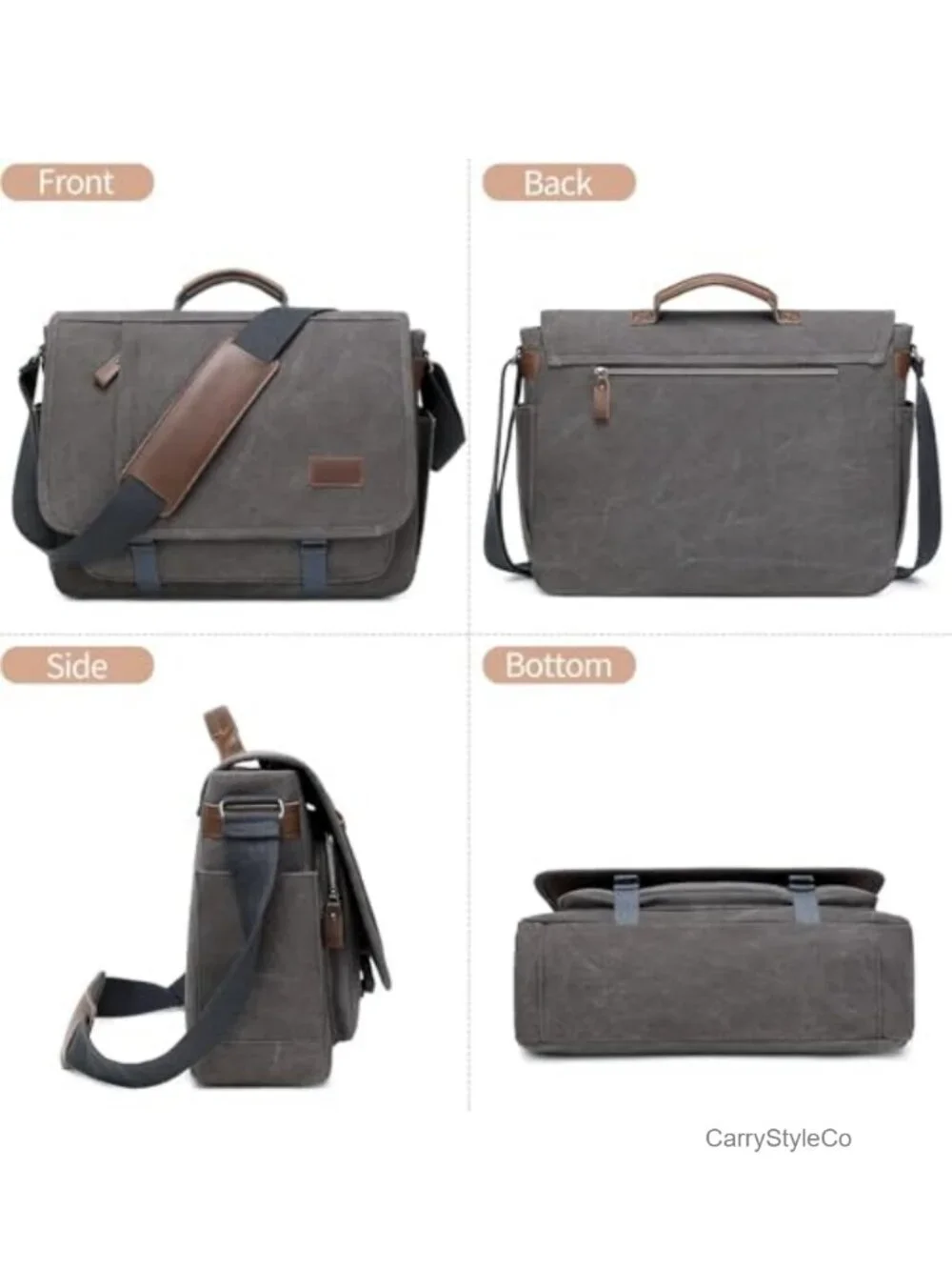 17 inch Laptop Messenger Bag for Men Canvas Briefcase with Padded Laptop Sleeve